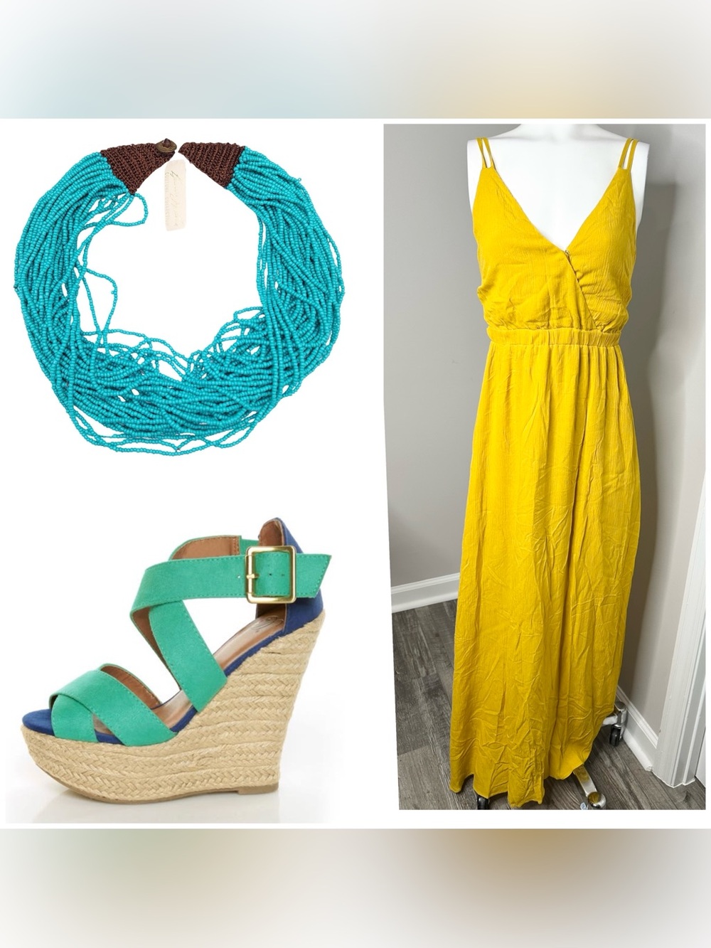 Forever 21 Yellow V-Neck Maxi Dress with Adjustable Straps and slits-small